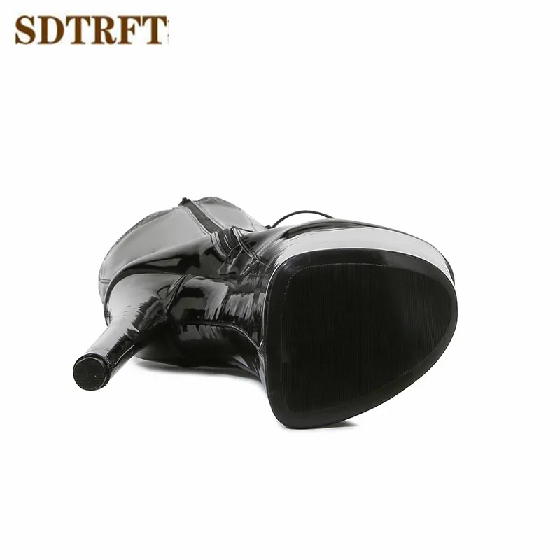 SDTRFT 26CM Super Thin Heel Nightclub Knee-High Long Boots Women Lace-up Zip Design Round Toe Pumps Waterproof Platform Shoes