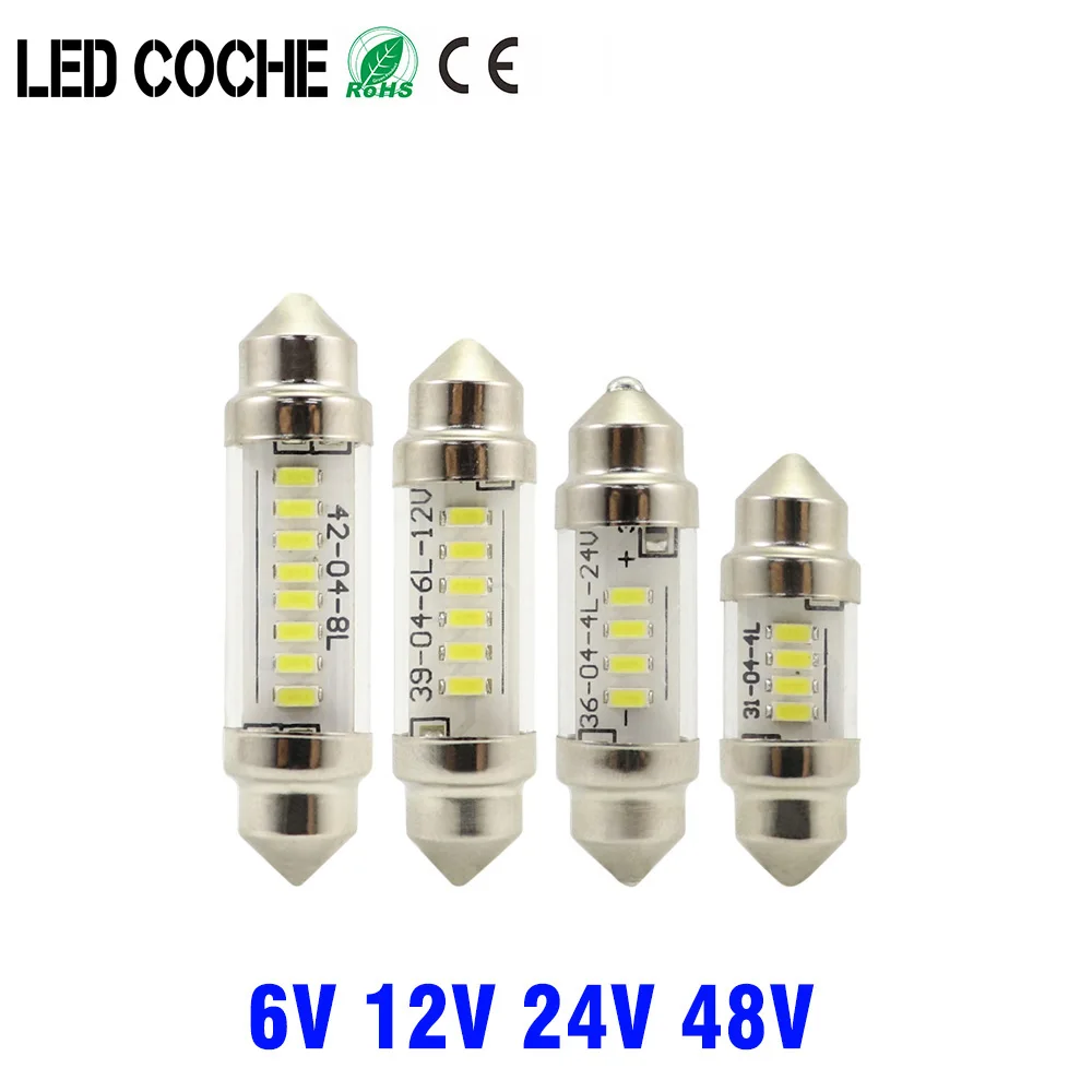 Luz LED de lectura de festón para Interior de coche, Bombilla de lámpara para puerta de maletero de vehículo, 6V, C5W, 31mm, 36mm, 39mm, 42mm, 6000k, cc 12V, 24V