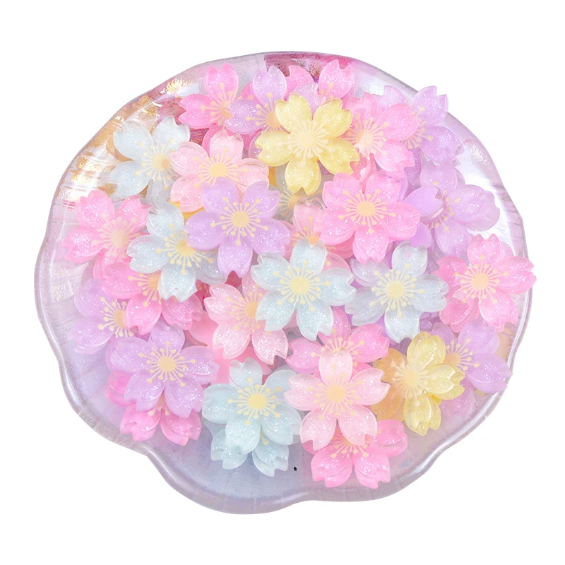 AIJJU 20Pcs 26mm Color Twinkle Resin Cherry Blossom Patch Jewelry DIY Phone Shell/Hairpin/Earrings Pendant Jewelry accessories