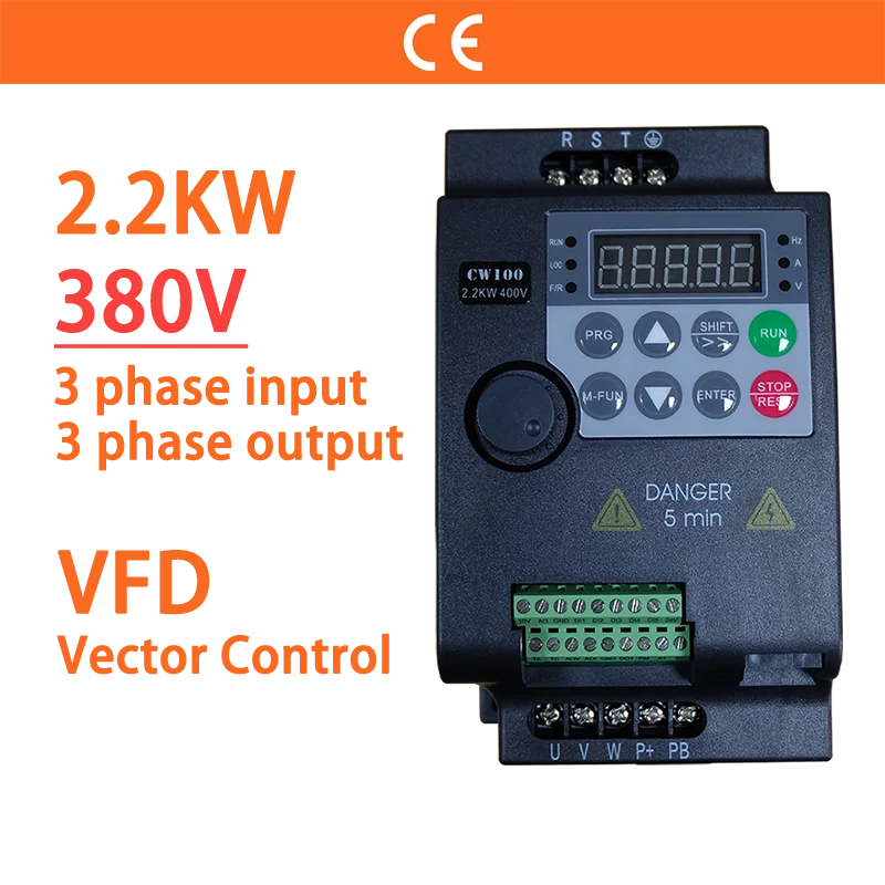 Conversor de Frequência Variável para Ventilador de Motor Inversor de Controle de Velocidade 3hp Vfd 2.2kw 380v Entrada e Saída Phase