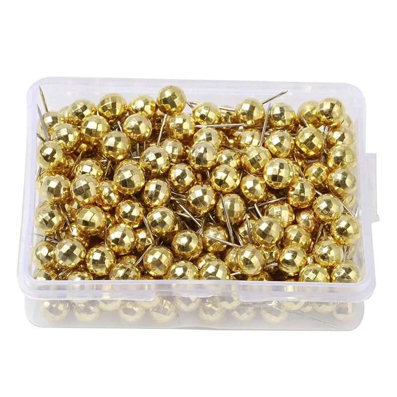 100PCS 4MM Map Tacks Push Pins with Gold Round Head Steel Point for Bulletin Board Fabric Marking Push Pins with Box