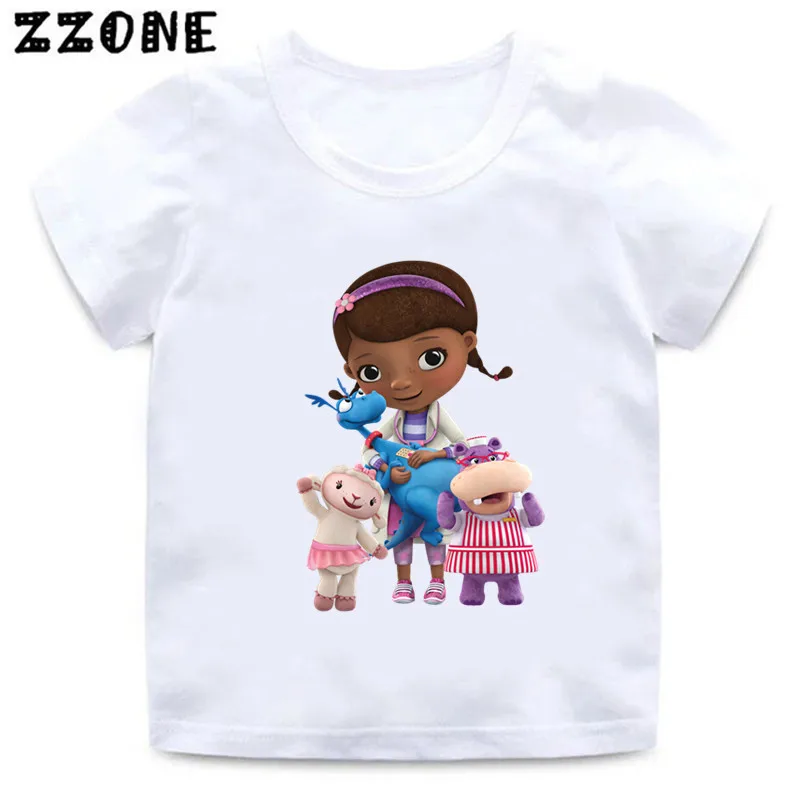 Doc McStuffins Clinic Girl Cartoon Kids Funny T-Shirts Cute Girls Clothes Baby Boys T shirt Summer White Children Tops,ooo5460