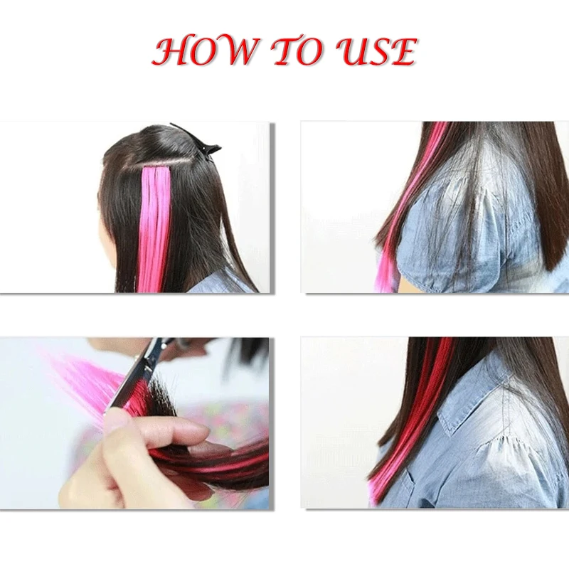 AOOSOO-extensiones de cabello con rayas de arcoíris, color sintético rosa, clip de extensión de cabello, extensiones de cabello liso, pinzas para el