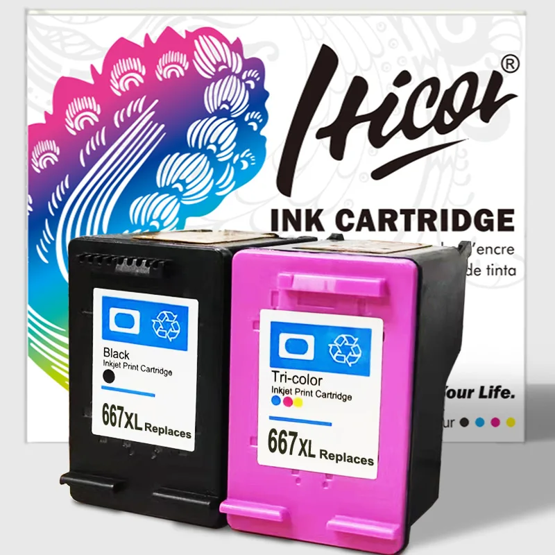 Hicor Remanufactured Ink Cartridge Replacement for HP 667 667XL for DeskJet Ink Advantage 1275, 2374, 2375, 2376, 2775, 2776,