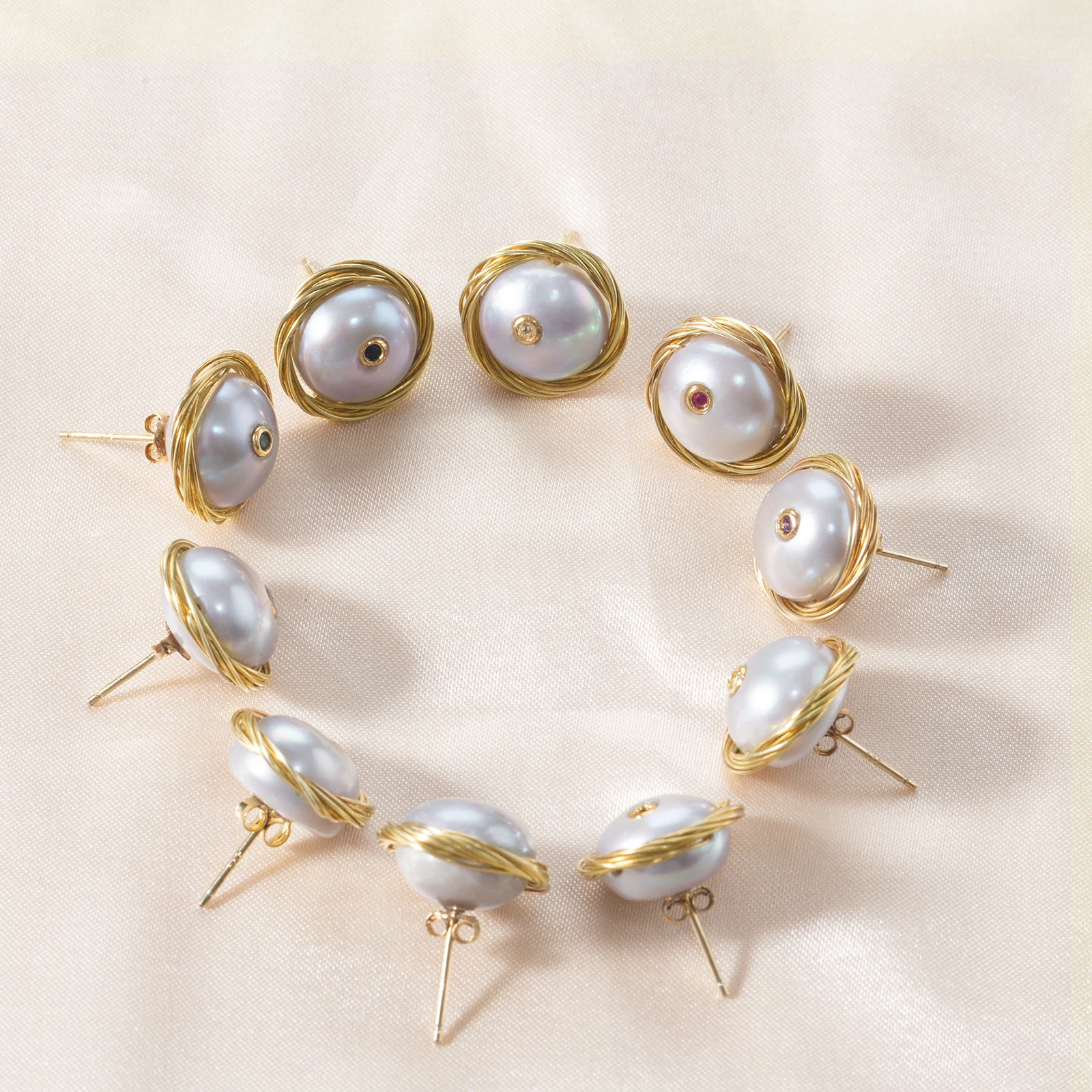 Fashion Handmade Stud Earrings 925 Sterling Silver Wire Freshwater Pearl With CZ 14K Gold Plated Stud Earrings Best Party Gifts