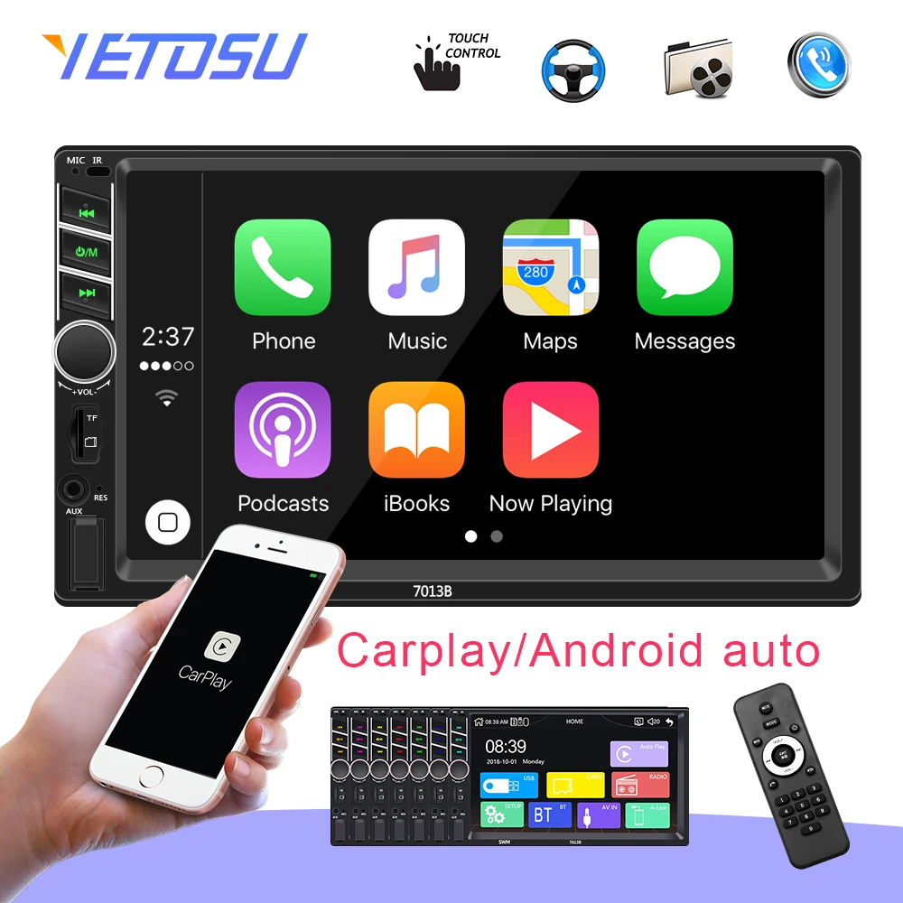 

Auto Radio 2Din Car 7" HD MP4 Multimedia Player Mirrorlink Touch Screen Rear ViewCamera Audio Stereo MP5 Bluetooth Carplay 7013B