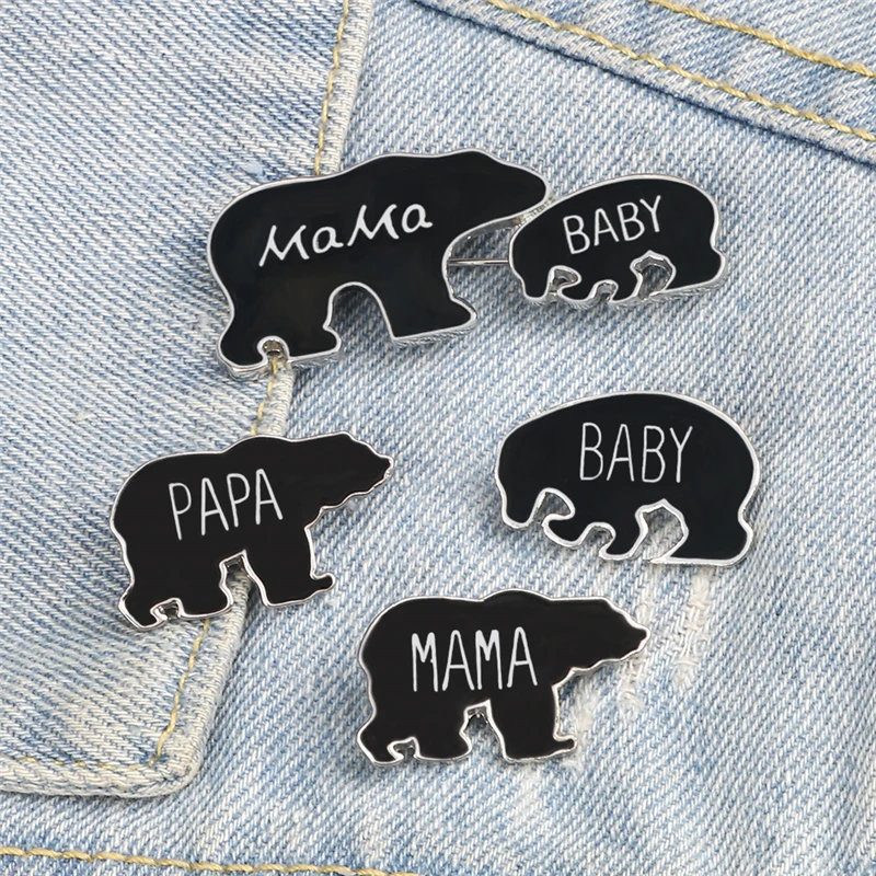 Cartoon Bear Family Enamel Pins Cute Animal Black Bears Brooches BABY PAPA MAMA Metal Button Fashion Jewelry Lapel Denim Badges