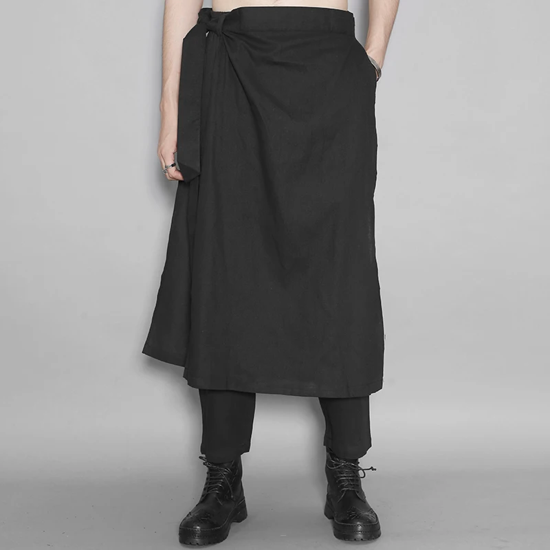 Verão escuro departamento destacável design culottes men falso dois nove quartos calças casuais masculino