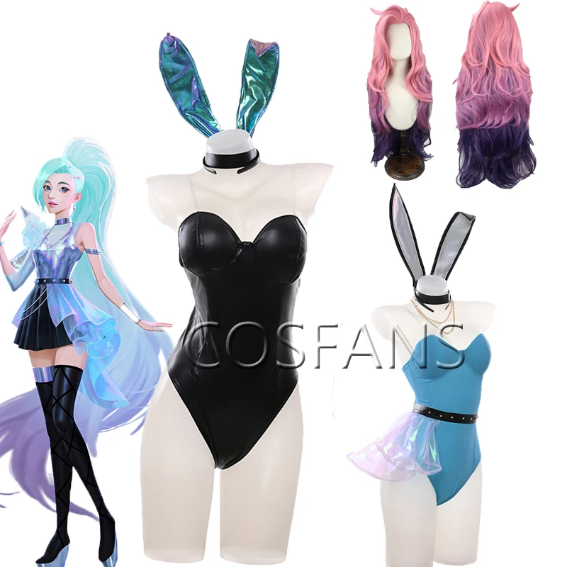 

Seraphine Cosplay Bunny Girl Sexy Costumes Game LOL KDA Anime Figure Cosplay Costume Catsuit Party Halloween Girls Dress and wig