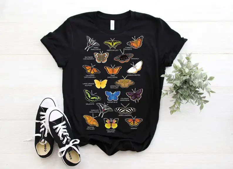 

Types of Butterflies Beautiful Butterfly Lover T-Shirt Lepidopterology Study Unique Botanical Awesome Gifts 100%cotton O Neck