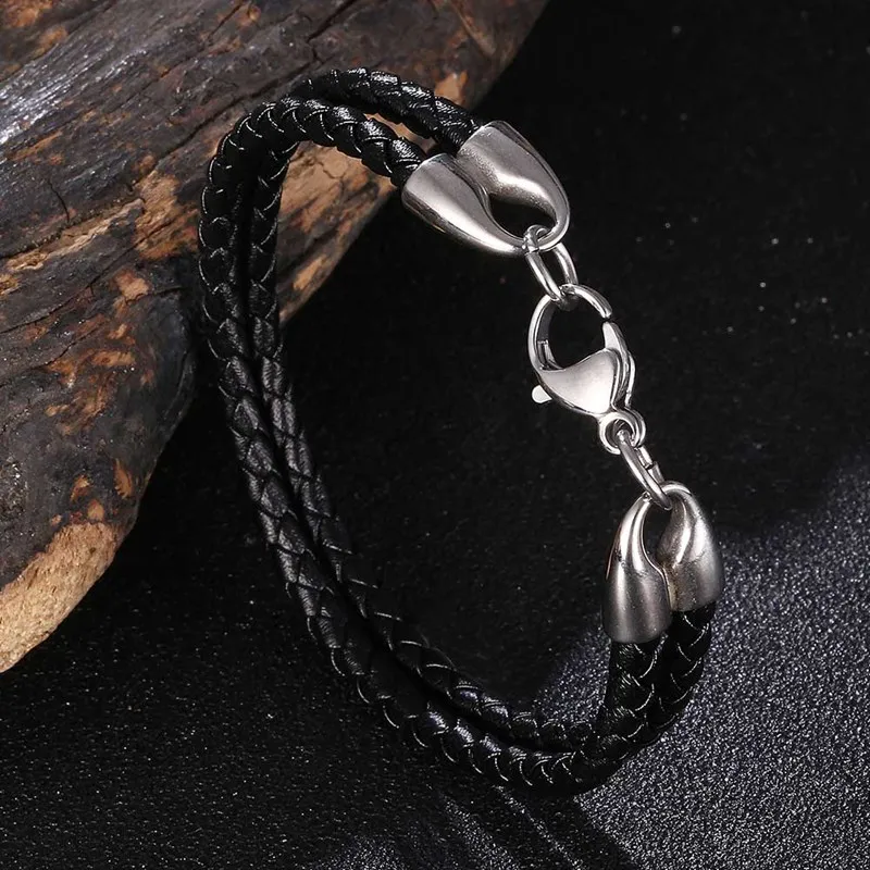 Double Leather Wrap Braided Wristband Cuff Punk Men Women Hot Surfer Bracelet Bangle Couples Jewelry BB1089