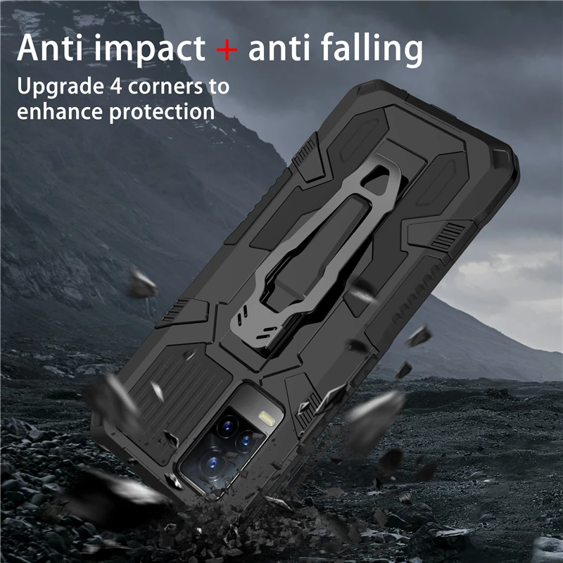 Armor Shockproof Case For VIVO V21E V21 V20 SE Y73 Y72 Y53s Y51 Y31 Y20 Y20s Y20i Y30 Y50 Magnetic Metal Belt Clip Stand Cover