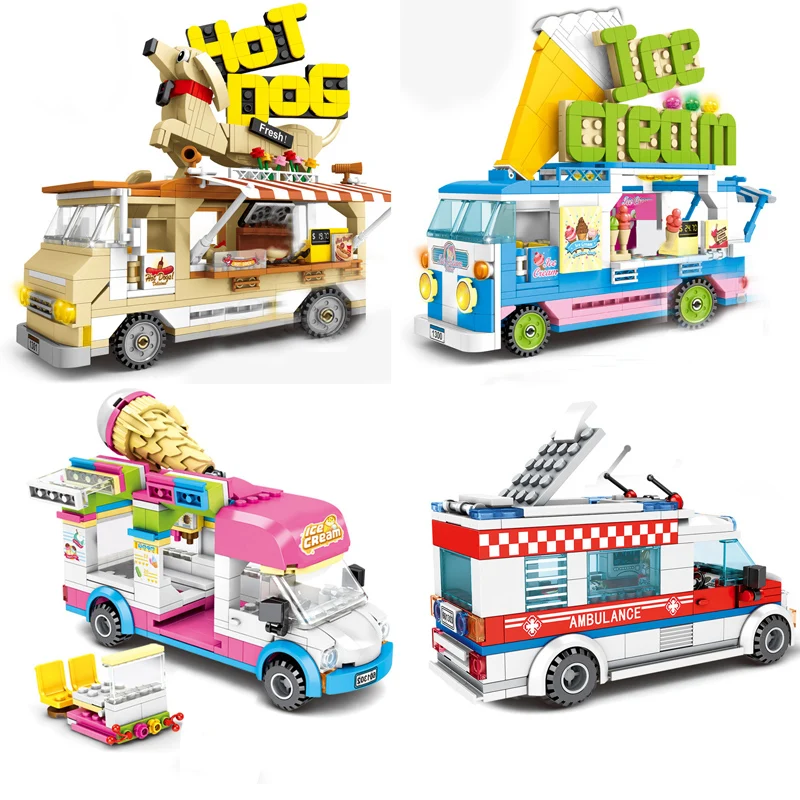 Sembo City Car MODEL Kit Ice Cream Hot Dog MULTICOLOR Food Truck Building Blocks DIY Brick Friends Toys For Kids Small Gifts MOC