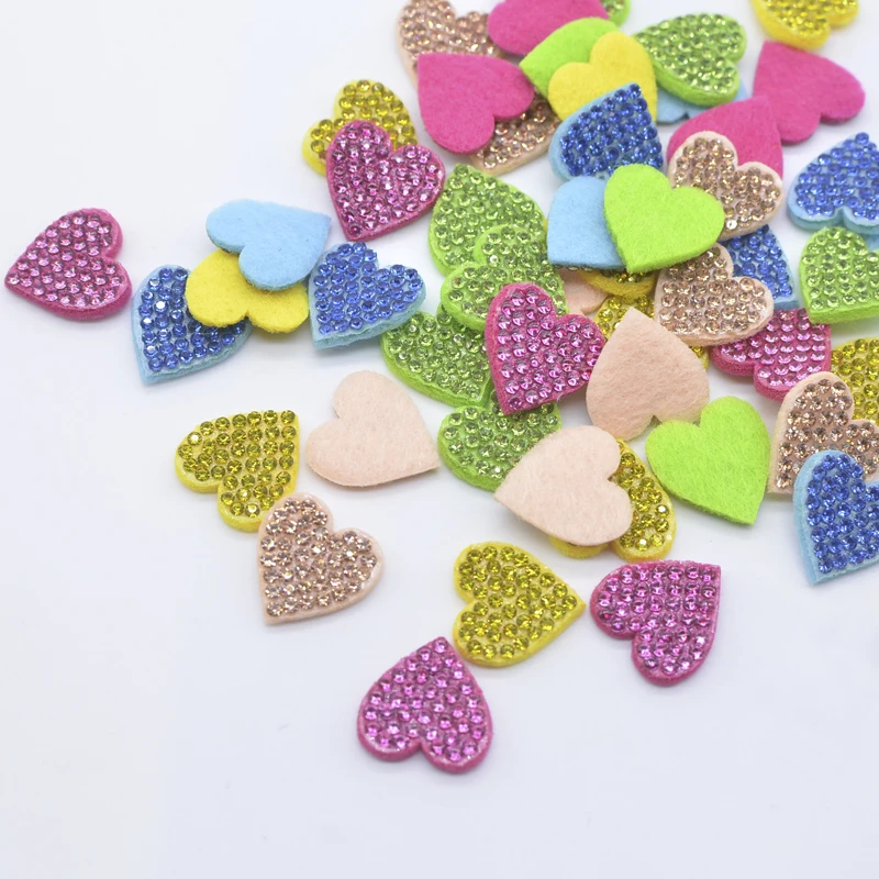 30Pcs 17mm Padded Colorful Rhinestone Heart Patches for DIY Crafts Clothes Hat Headwear Hair Clips Decor Appliques Accessories