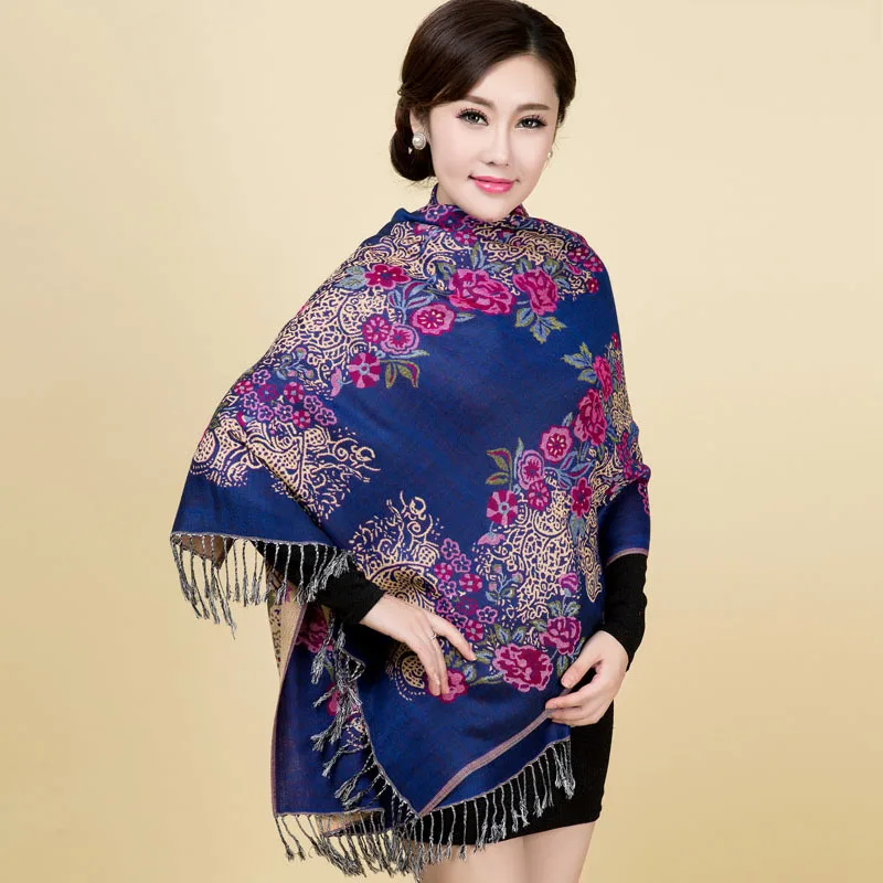 Fashion Women Lady Double Side Cotton Pashmina Shawl Hijab Chal Autumn Winter New Travel Scarves Shawl Tassel Bufanda