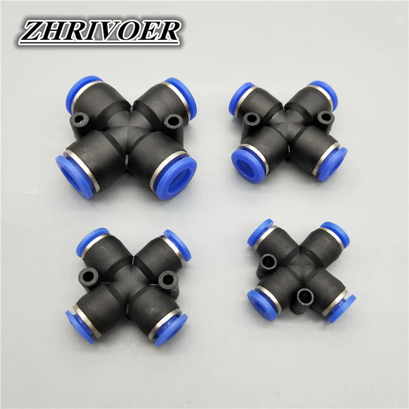 PZA الهواء الهوائية المناسب 4 6 8 10 12 مللي متر OD خرطوم 4 طريقة عبر شكل الخائن دفع في هوائي وصلة أنبوب تركيبات سريعة