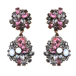 2024 New Fashion Crystal Rhinestone Statement Dangle Earrings Women Luxury Indian Ethnic Long Earrings Female