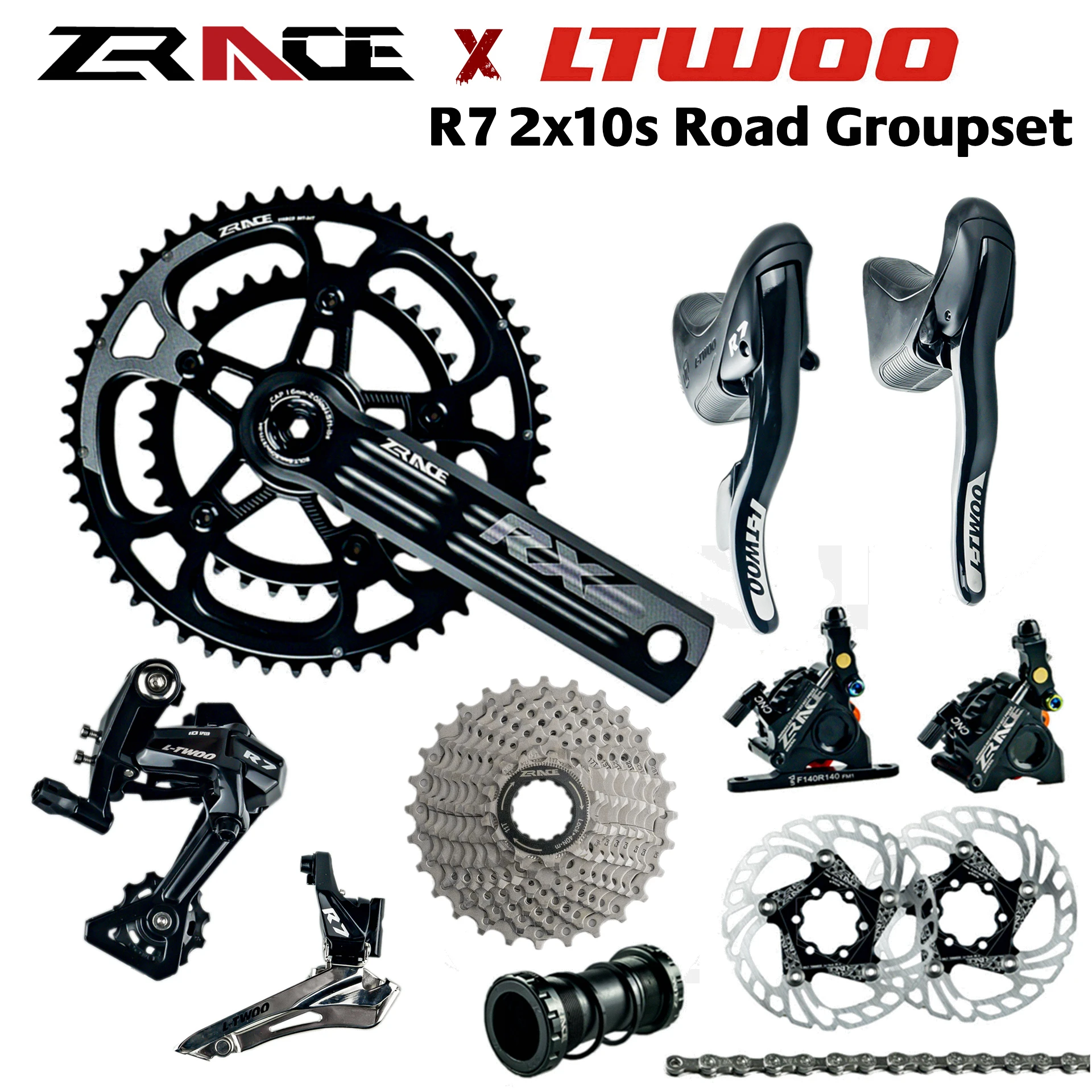 LTWOO R7 + ZRACE Crank Hydraulic Disc Brake Cassette Chain 2x10 Speed, 20s Road Groupset, for Road bike Bicycle 4700, R3000