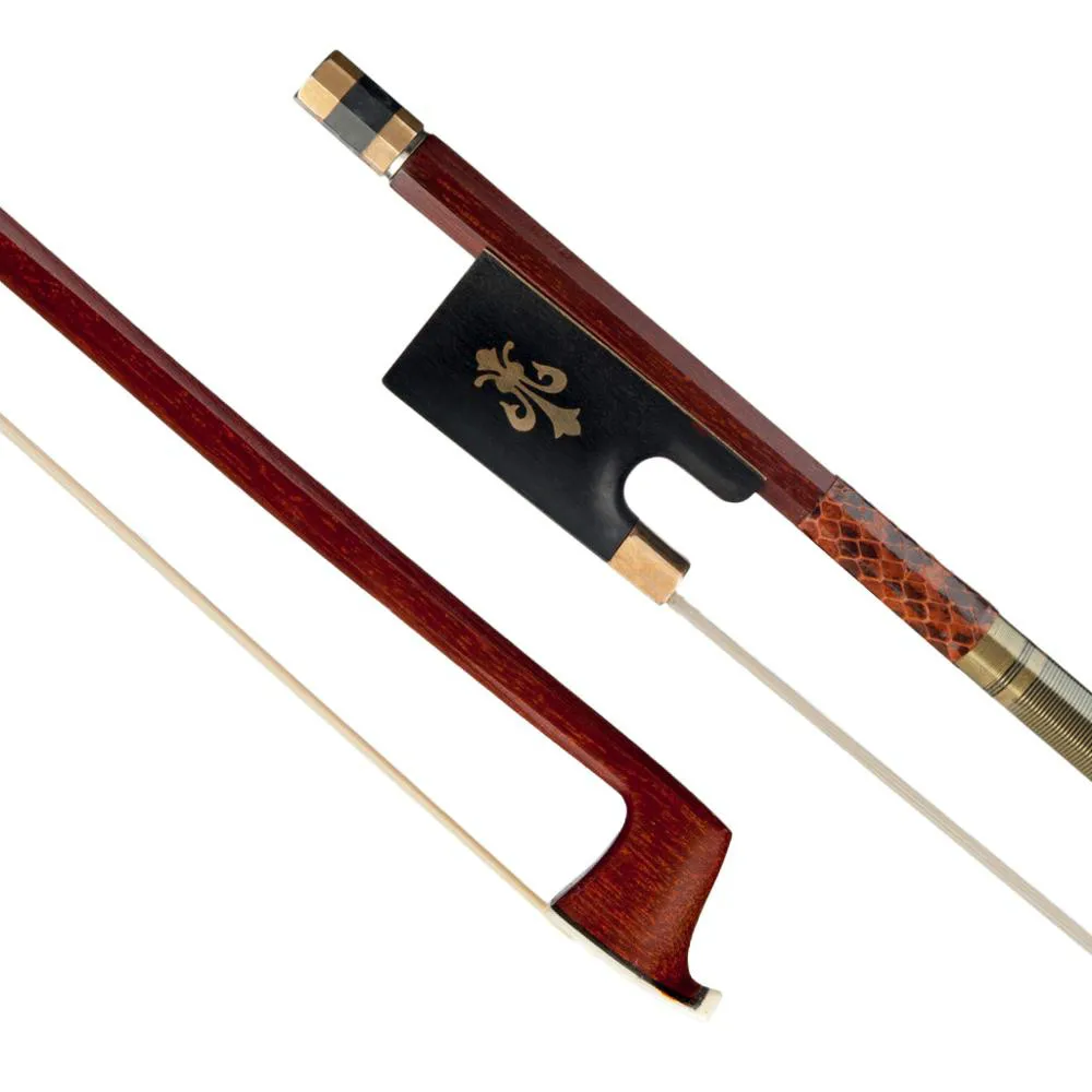 Master Pernambuco Violin Bow 4/4 Fiddle Bow White Horsehair Ebony Frog W/ Fleur-de-lis Inlay Snake Skin Grip