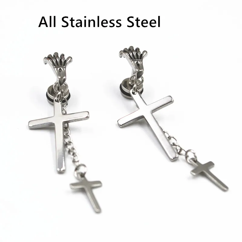 Lot50pcs Skull Hand All Stainless Steel Cross Chain Earrings Men/Women Ear Studs/Earring Piercing Jewelry PUNK EMO New