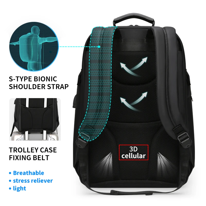 Fenruien-Mochila moderna para hombre de gran capacidad multifunción, bolsa para ordenador portátil con puerto de carga USB, mochila escolar para