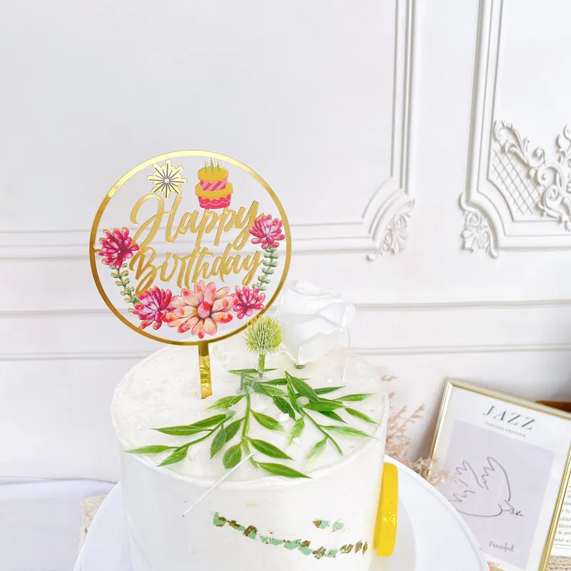 Acryl Happy Birthday Cake Topper Schlichter Goldener Geburtstagstorten-Aufsatz für Kinder Feiertagsgeschenk Dessert-Dekoration Babyparty – Detail 9