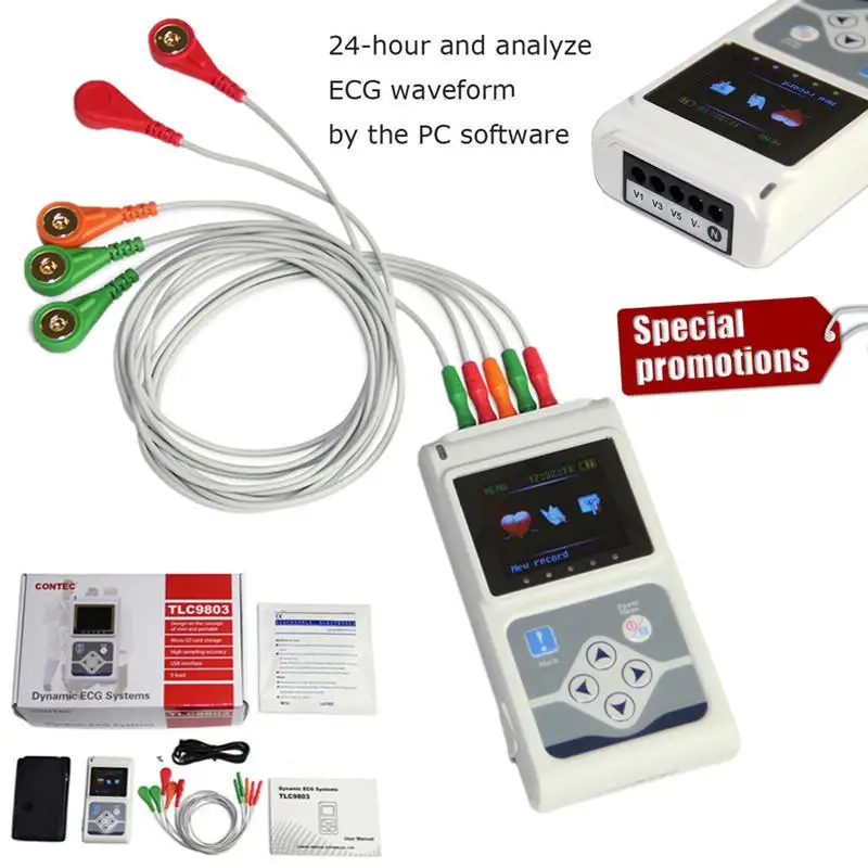 CONTEC TLC9803 3 채널 기록 가능한 기계 동적 ECG 홀터 시스템 모니터링 테스터 모니터 건강 관리