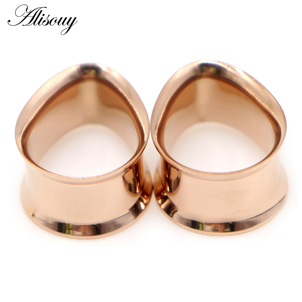 Alisouy 2pcs Water Drop Stainless Steel Ear Plug Tunnels Black Gold Color Ear Expander Plugs Tunnels Body Jewelry Ear Gauges