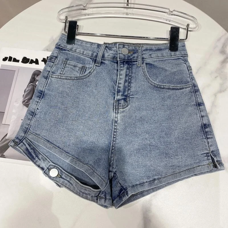 New Fashion Womens Korean Style Elegant Stretch Slim Straight Denim Shorts Pockets Design High Quality Vintage Casual Shorts