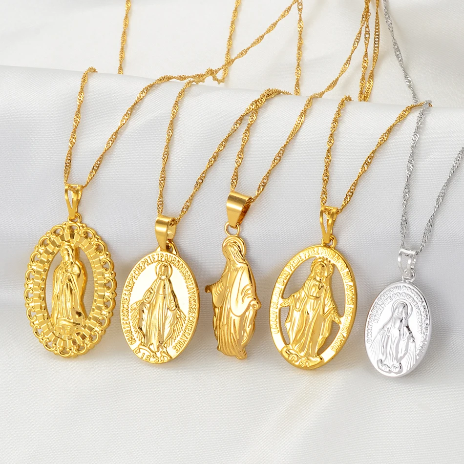 Anniyo (1piece) Charm Mary Pendant Necklaces for Women Girls,Cross Virgin Mary Jewelry Catholic Religious Ornaments @@