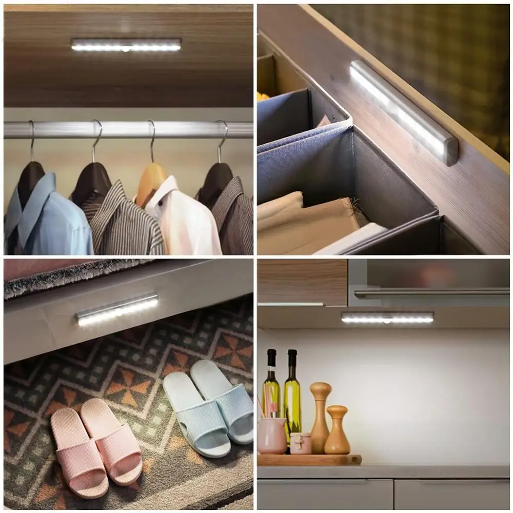 Imagem -03 - Luz de Led para Armários com Sensor de Movimento Lâmpada de 10 Leds 98 190 mm para Guarda-roupas Corredores Cozinha Luz Noturna