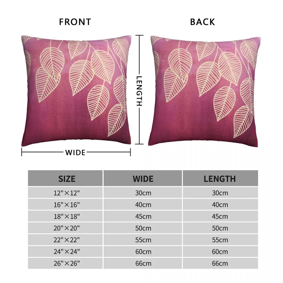 Magenta Garden Ink Leaves Square Pillowcase Polyester Linen Velvet Pattern Zip Decor Car Cushion Case 18