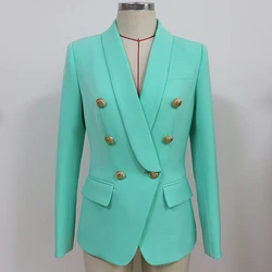 ALTA QUALITÀ 2024 Il più nuovo stilista Blazer Giacca da donna doppiopetto con bottoni a forma di leone Colletto a scialle Giacca verde menta