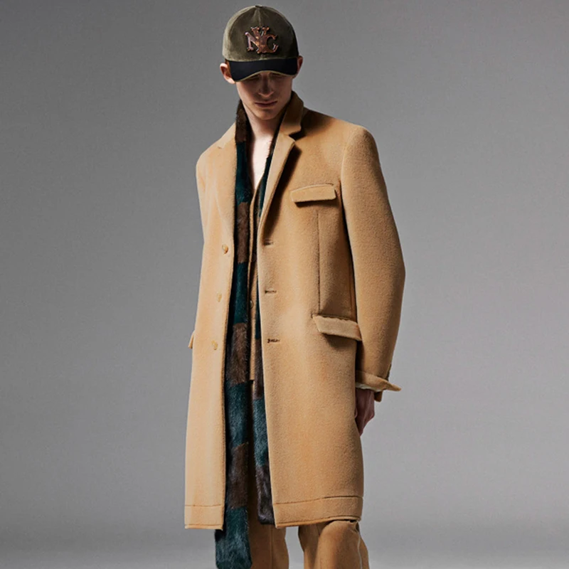 

Men's woolen coat 2020 autumn and winter European and American show new youth mid-length woolen windbreaker coat