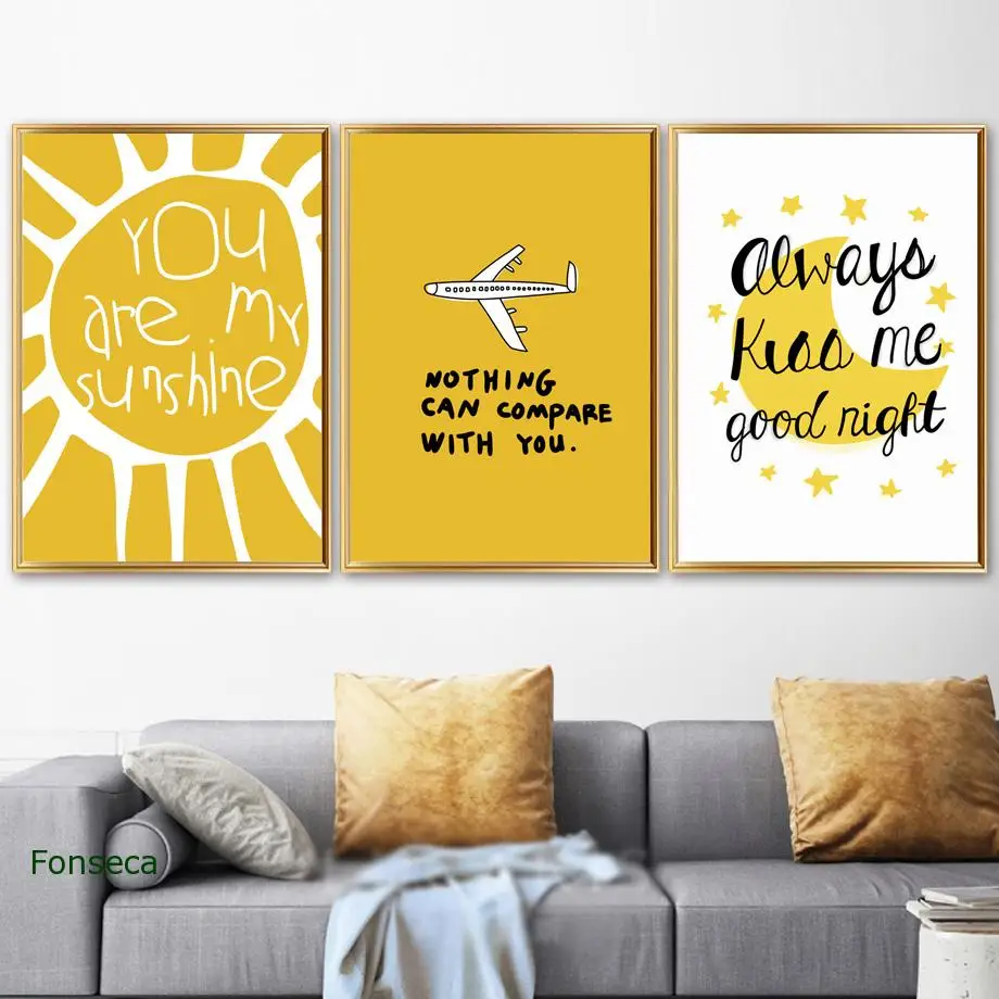 Cartoon Sunshine Moon Airplane Canvas Painting Nordic Cute Posters Wall Art Pictures For Living Room Kids Room Home Decor