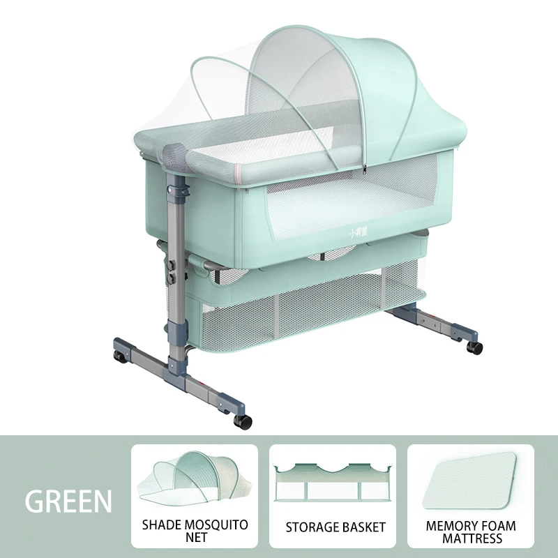 IMBABY Baby Bed Portable Foldable Infant Kid Toddler Crib Removable Newborn Solid Color Crib High and Low Adjusting New Arrivals