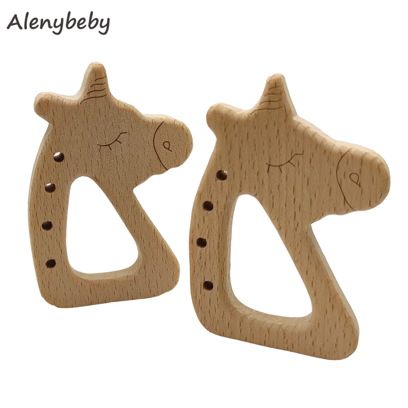 

Natural Wood Animal Horse Shape Teether Baby Teething Nursing Beech Wooden Teether for babies Organic DIY Necklace Pendant Toy