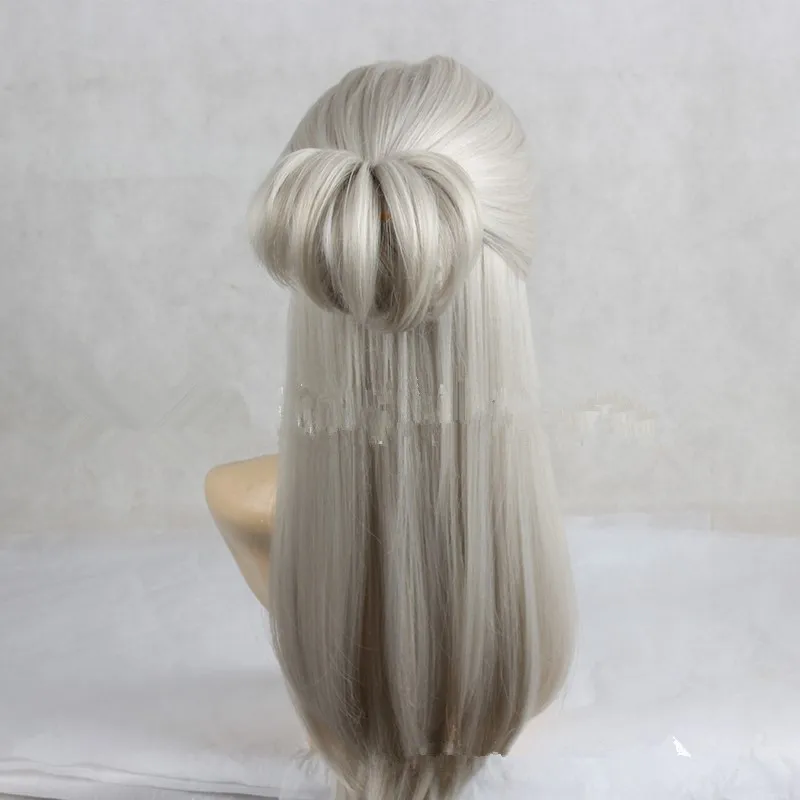 Long Straight Silvery Gray Costume Wigs Synthetic Hair Wig for Women Cosplay Ciri