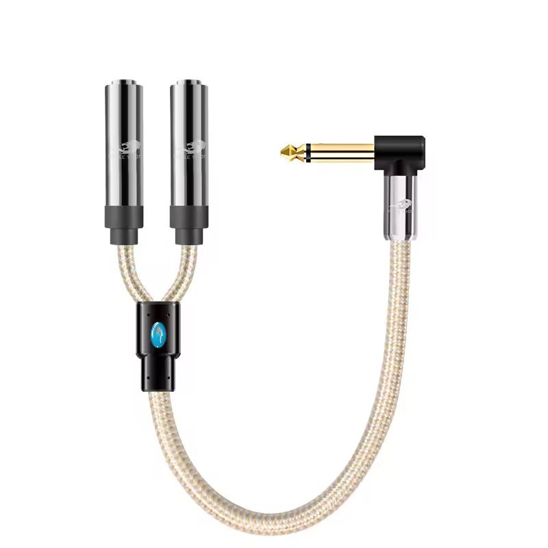 Audiophile Conversion Cable 25cm MONO 6.35mm to Dual 6.35mm Female for Microphone 1/4 Inch TS Jack Splitter Cable OFC Shielding