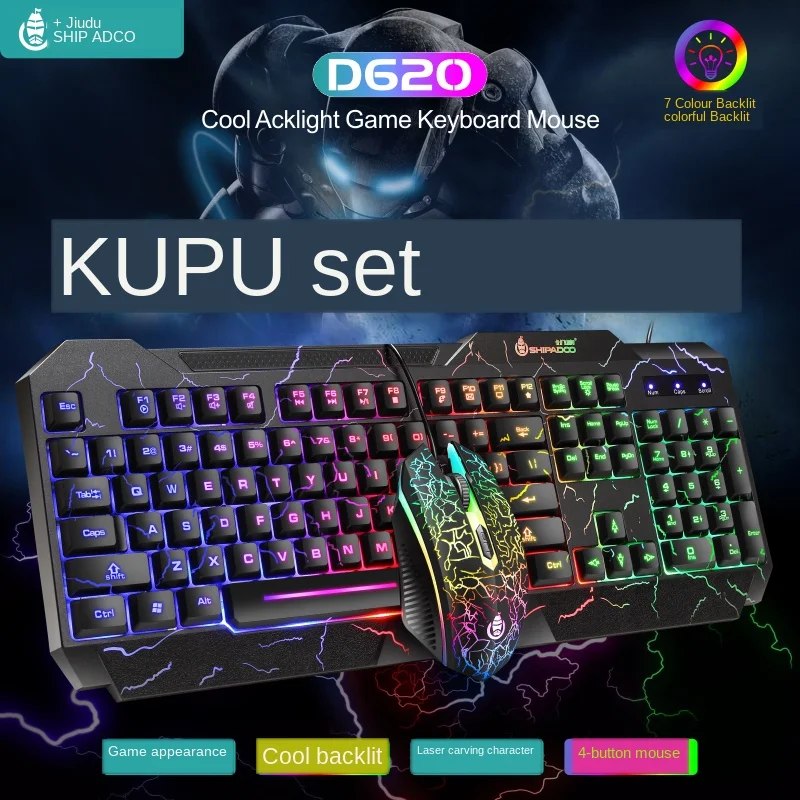 Gaming Keyboard Mouse Combos USB Wired LED Luminous Gamer Kit Rainbow Backlight Waterproof Multi-Media Set for PC Office Gamer