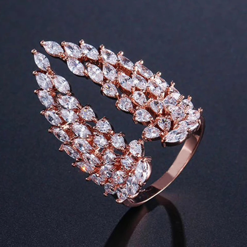 Women's Adjustable Bling Wing Feather Ring, Romantic Design