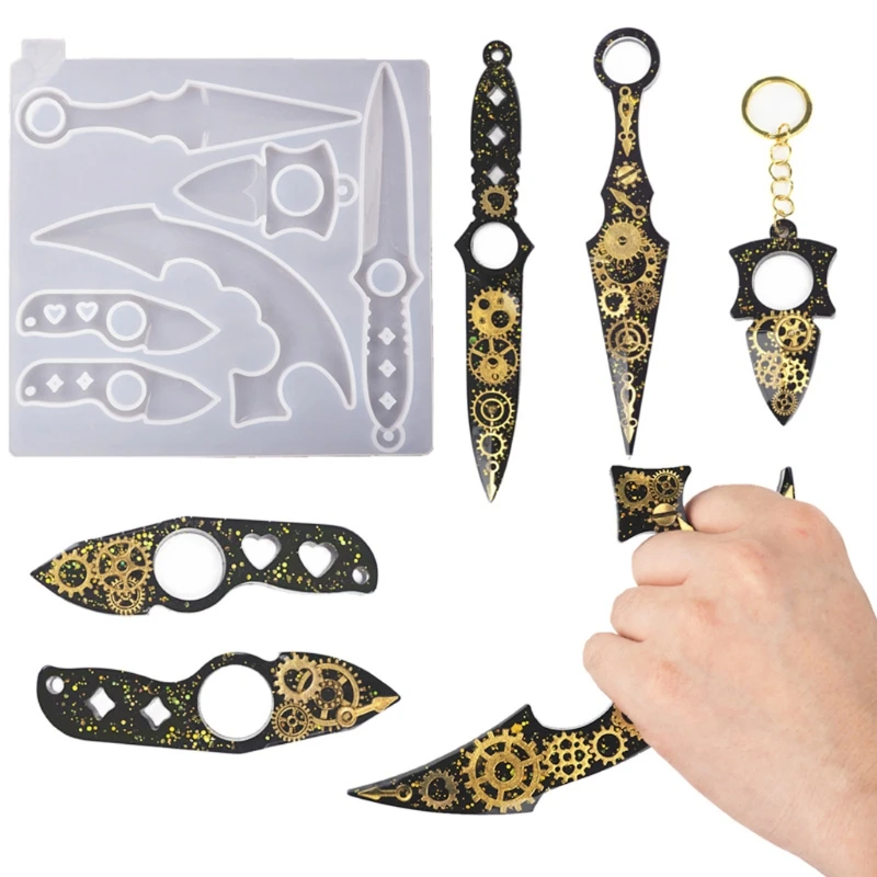 M0028 Self Defense Dagger Keychain Resin Mold Anti-Wolf Weapons Sword Epoxy Casting Silicone Mould Defend Knife Mold Craft