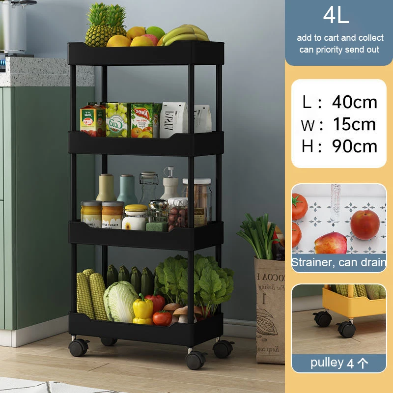 

Kitchen Storage Rack Carts Trolley Black Bathroom Storage Organization Cart With Wheels Storage Shelves Bathroom Accessories