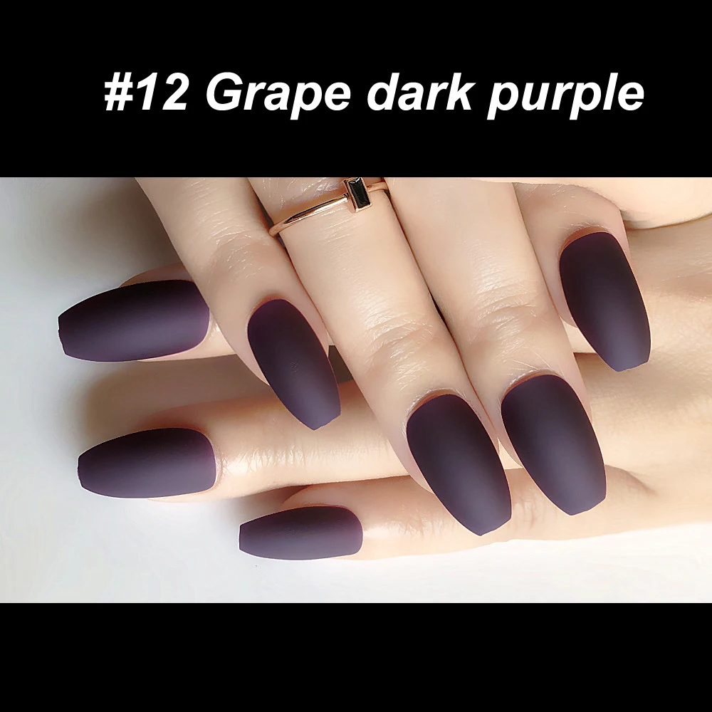 Wholesale Coffin Fake Nails Matte Purple Frosted Press On Nails Coloured White Black Peacock Blue False Nails 30 Colors