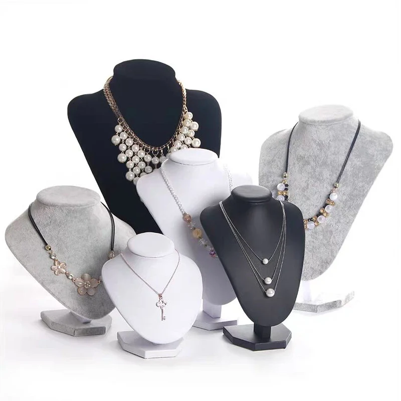 Gray Velvet Jewelry Display For Woman Necklaces Model Bust Show Exhibitor 6 Options Pendants Mannequin Jewelry Stand Organizer