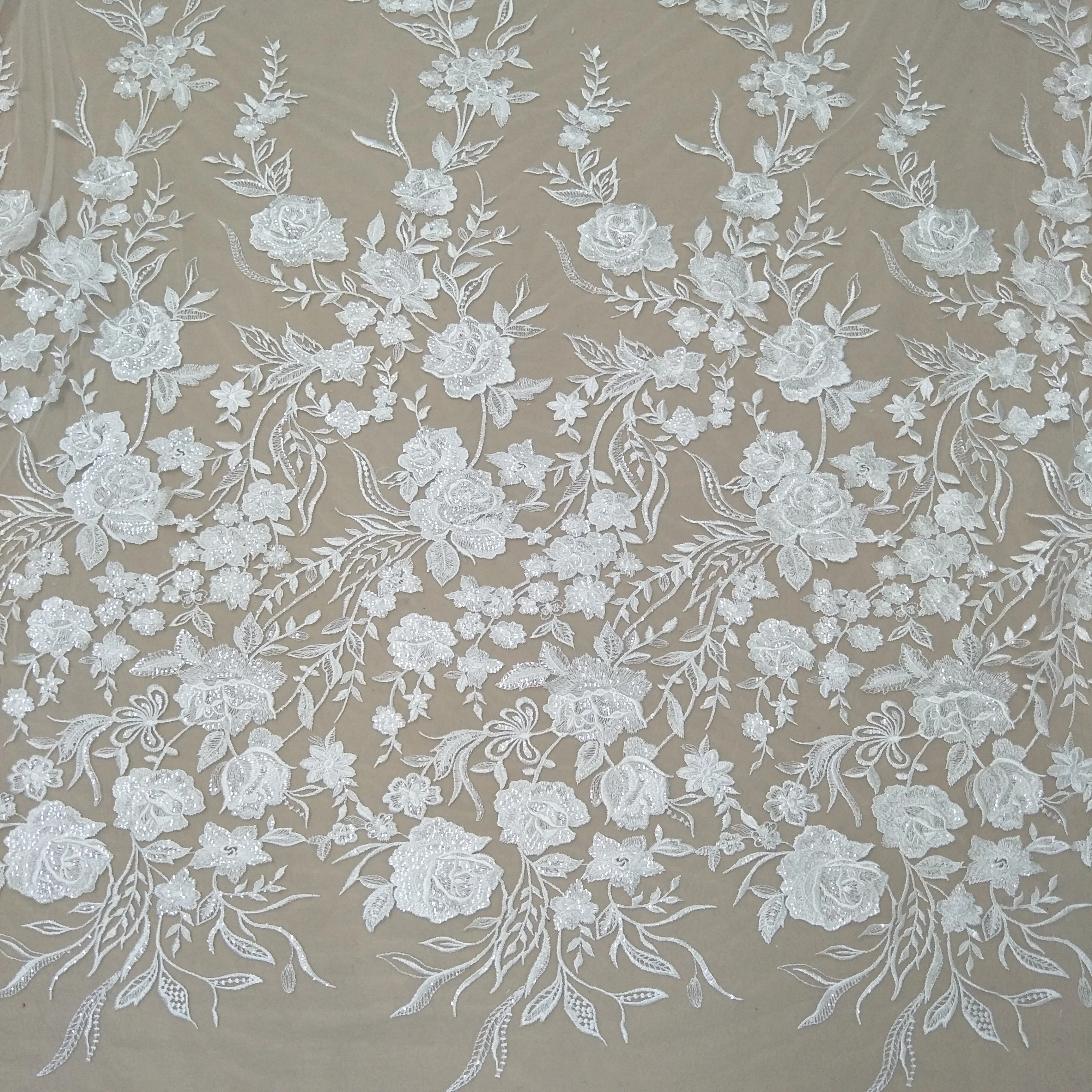 Lvory rose flower bridal wedding gown dress lace fabric 130cm width embroidery lace sell by yard