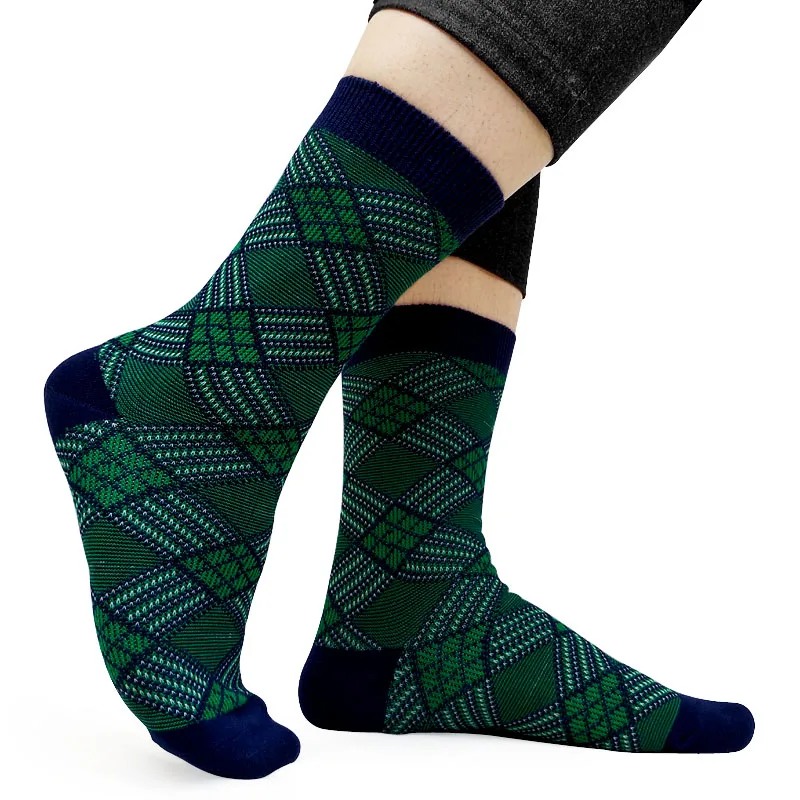 Knit Cotton Vintage Socks for Mens Comfortable Wind Soft Plaid mens Socks Autumn Winter Formal Casual socks