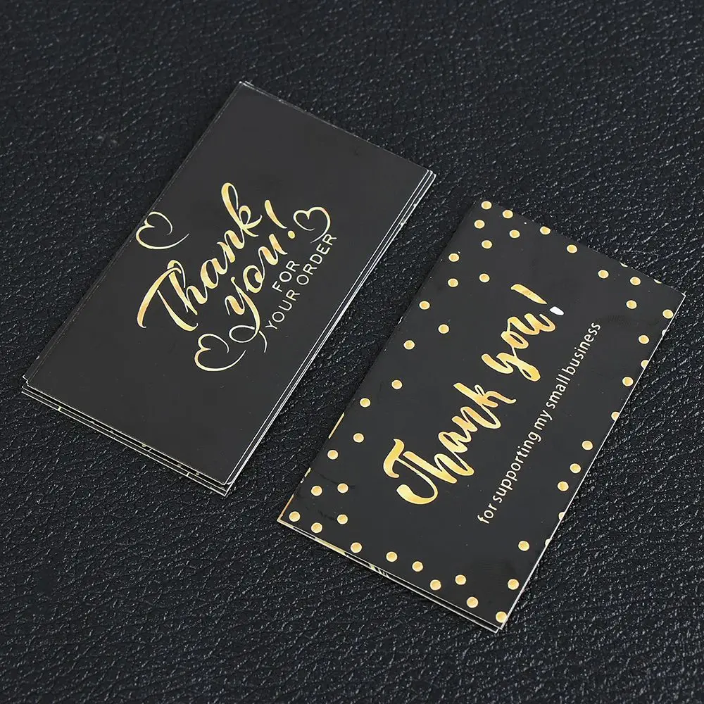 50PCS Black Gold Thanks Greeting Cards Thank You For Your Order Card For Small Shop Appreciate Card For Business