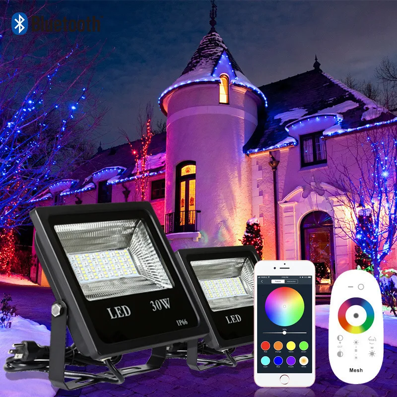 

10PCS RGBW LED Floodlight 30W Bluetooth APP Group Control Smart Flood Light IP66 +2.4G Remote Controller IP66 Led Spotlight