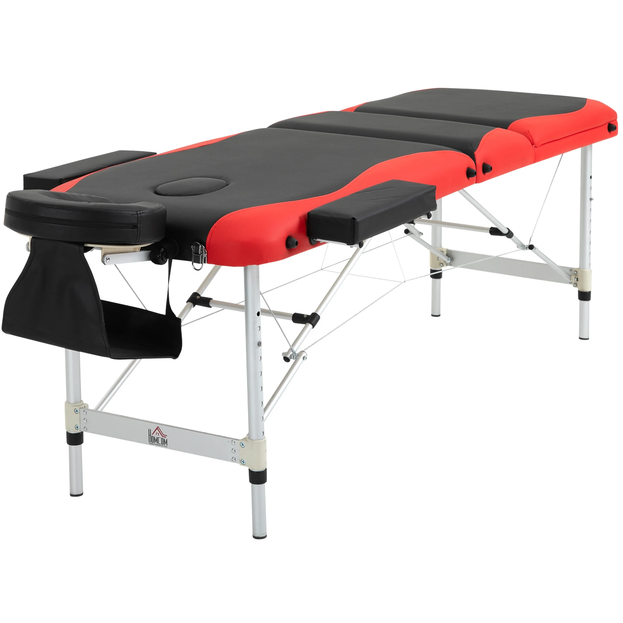 HOMCOM portable foldable massage stretcher 215x60x61-84cm with headrest and armrest tattoo physiotherapy black and red